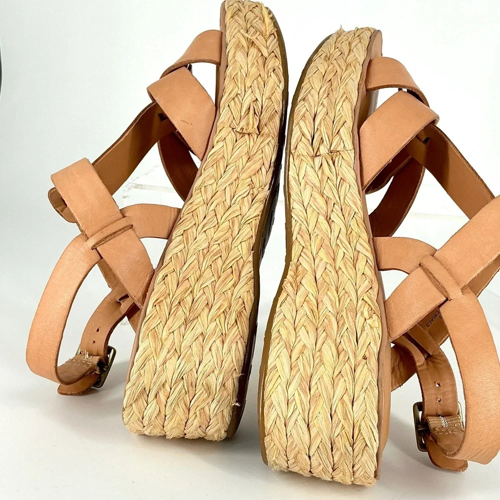 Kork-Ease Size 8 Tan Leather Espadrille Platform Wedge Sandals Ande‎